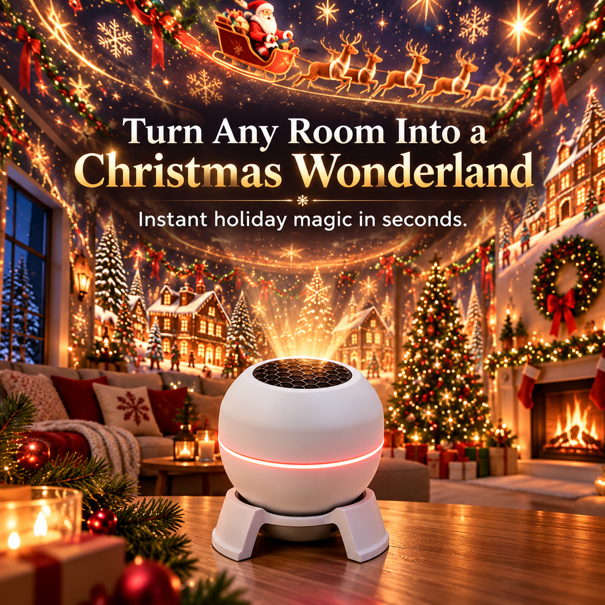 Christmas projector festive room scene