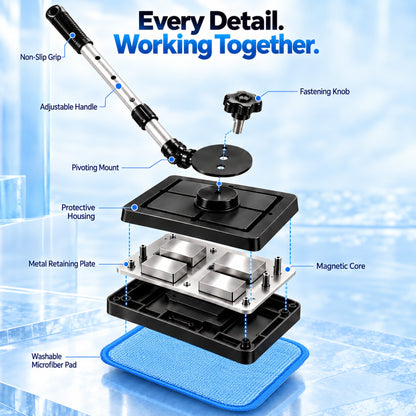 Magnetic Glass Cleaner — Dual-Side Cleaning, Washable Pads & Versatile Home and Car Use | One Kit. Cleaner Glass. Less Effort. 💎