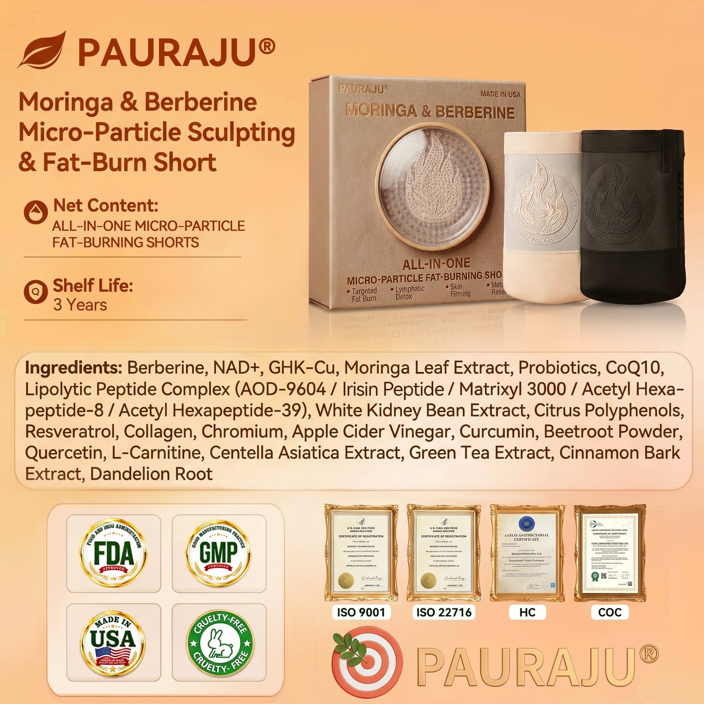 模板图版PAURAJU® 30-Min All-in-One Micro-Particle Fat-Burning Shorts✅Ignites deep microcirculation to melt fat, flush toxins, and reverse metabolic aging.