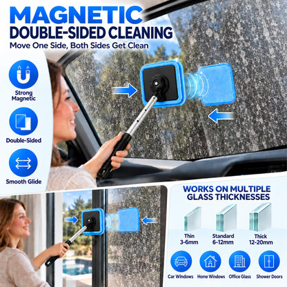 Magnetic Glass Cleaner — Dual-Side Cleaning, Washable Pads & Versatile Home and Car Use | One Kit. Cleaner Glass. Less Effort. 💎
