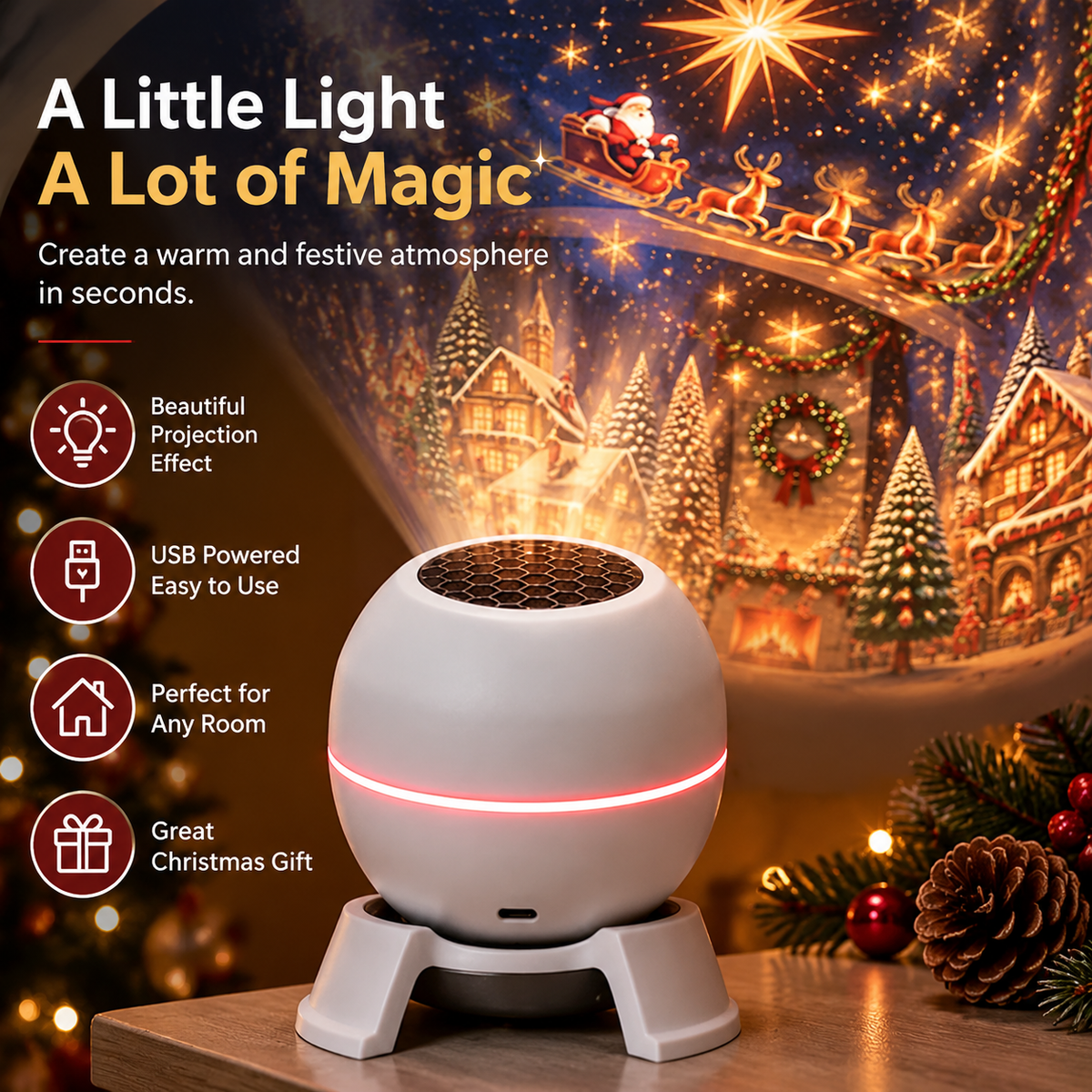 Christmas projector setup and festive display